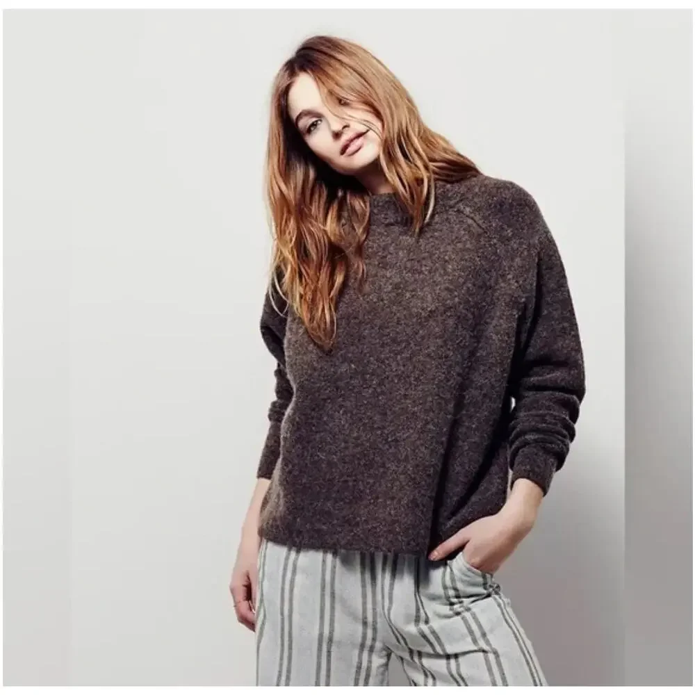 Free People Bubble boucle sweater in brown Size Large boxy‎ wool blend